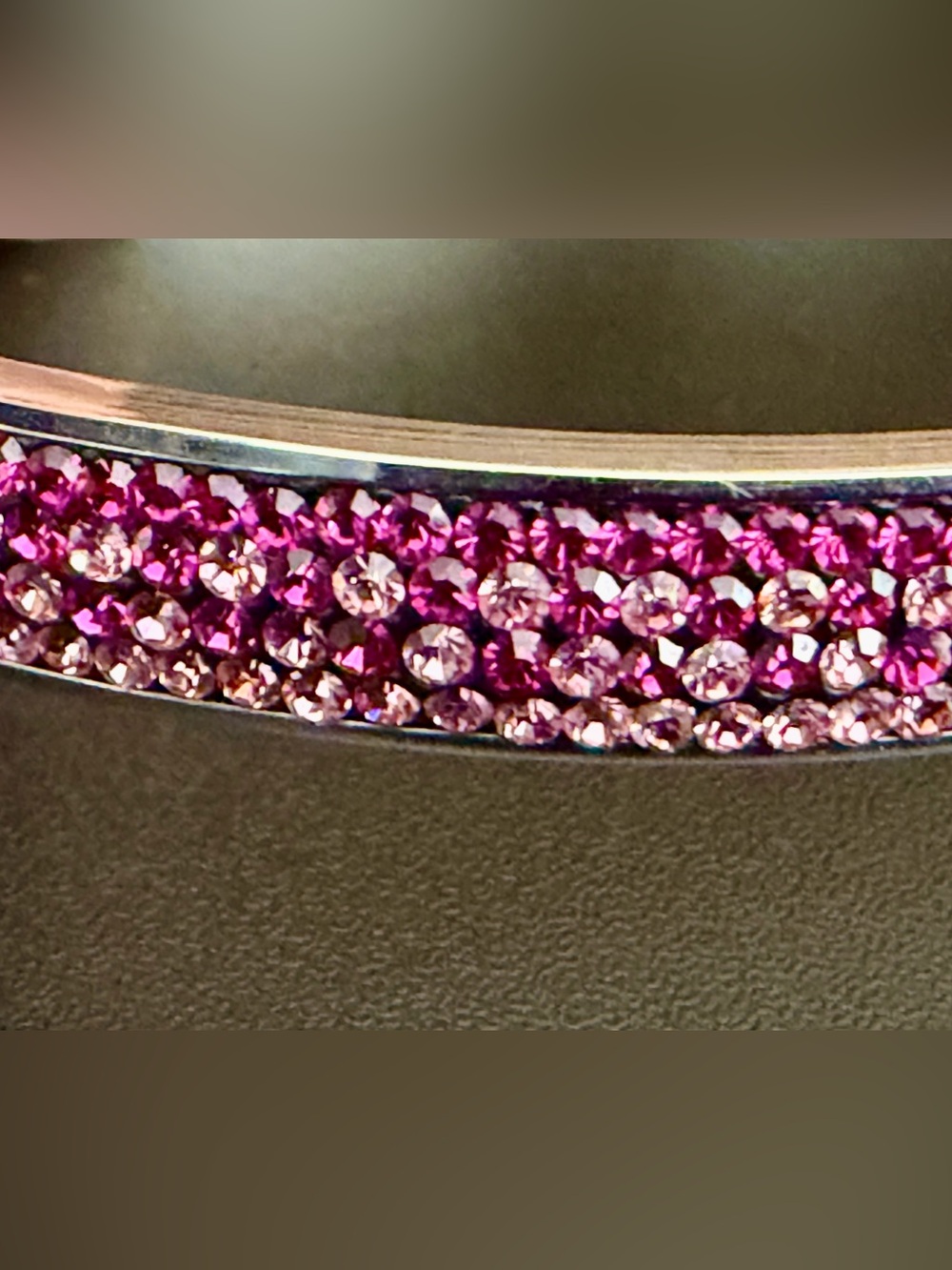 JCM STAINLESS STEEL BANGLE BRACELET WITH PINK CRYSTALS